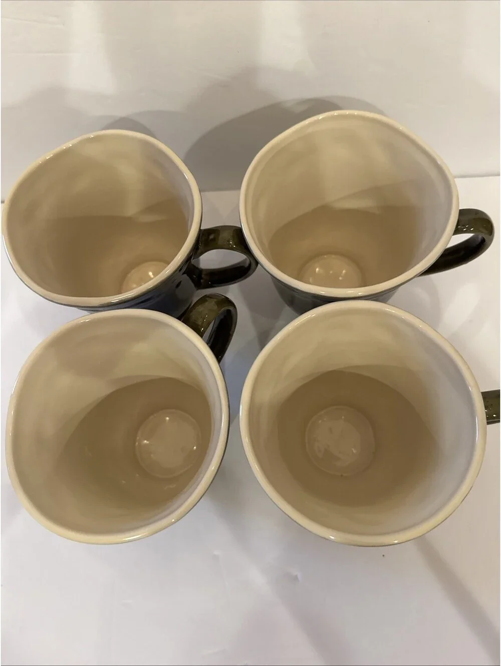 Pier 1 Imports Autumn Leaves (4) Footed Stoneware Mug Avocado 4.25” T By 4” W
